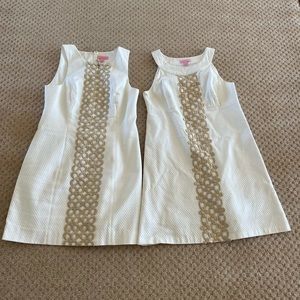 2 Lilly Pulitzer white sleeveless dresses with gold trim